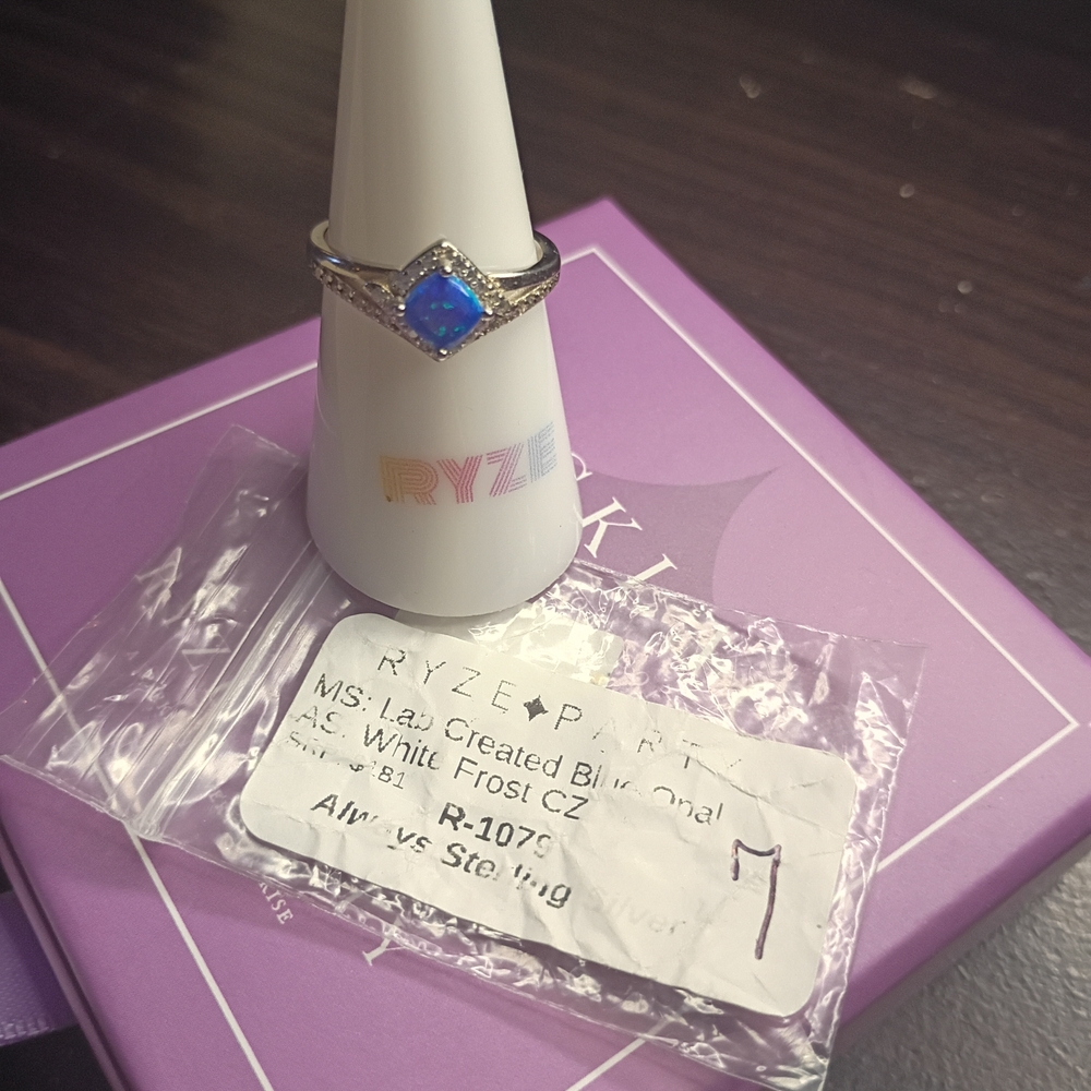 Sterling Silver Ring with Blue Opal